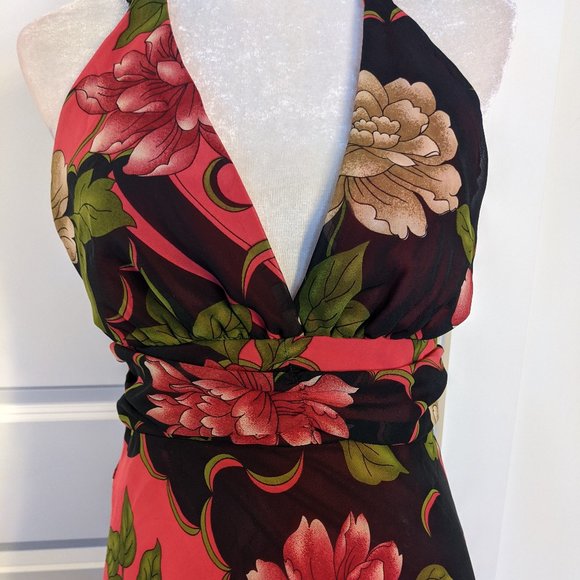 soprano neck-tie red brown pink black floral dress - Picture 2 of 6
